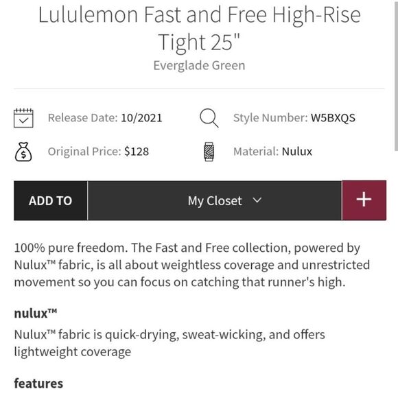 Lululemon Fast and Free Tight High Rise Everglade Green leggings pockets 0 - Picture 11 of 13